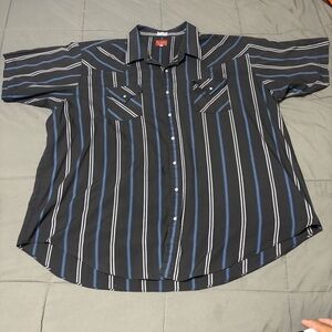 Ely‎ PLAINS  Men's Pearl Snap Shirt SHORT Sleeve Black Blue Stripe BIG MAN 3x